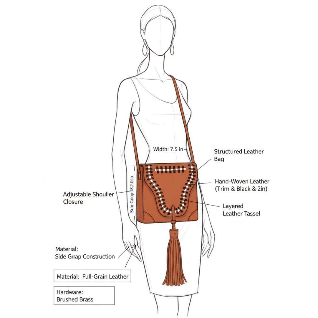 Sacoche en Cuir JAFURA - Élégance Artisanale avec Détails Tissés