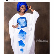 Boubou blanc femme peint à la main avec foulard