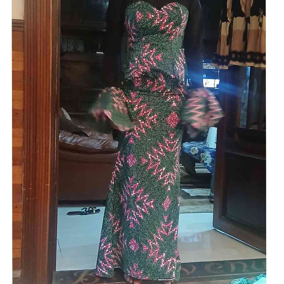 Ensemble haut jupe wax femme chic en dentelle