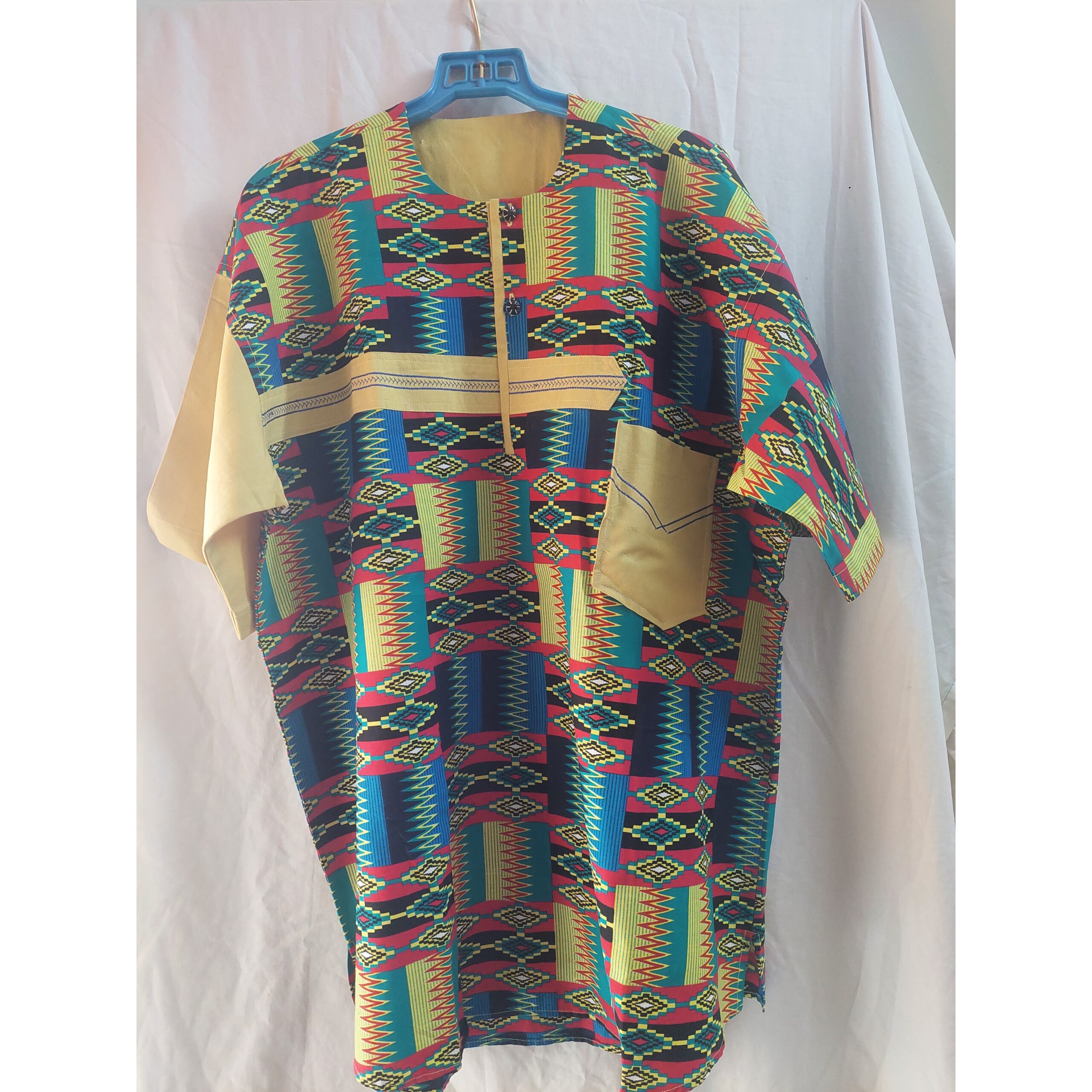 Chemise wax homme manches courtes multicolore – Style africain coton 2XL