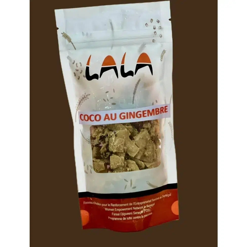 Snack coco artisanal croquant et sain avec gingembre gourmand