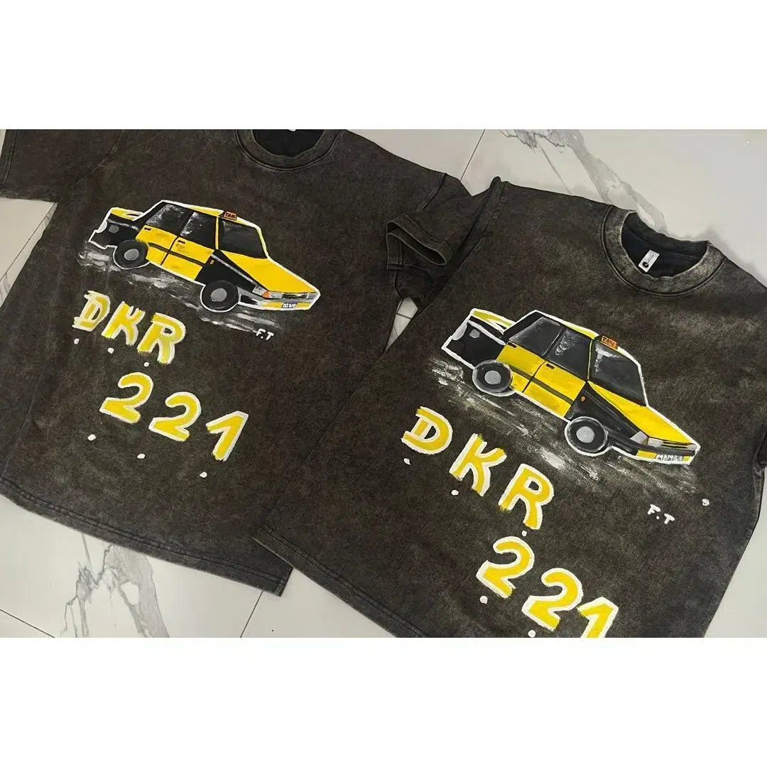 Tshirt noir exclusif avec illustration artistique de voitures urbaines