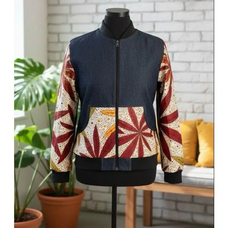 Pull wax femme original avec zip, motif floral, coton et denim