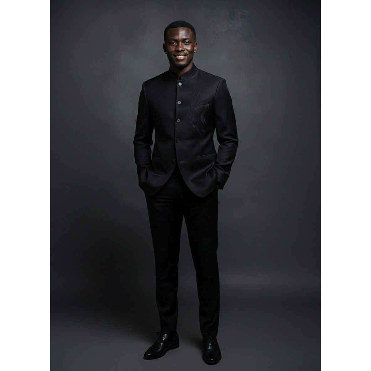 Ensemble costume homme noir élégant col mao – Veste et pantalon chic