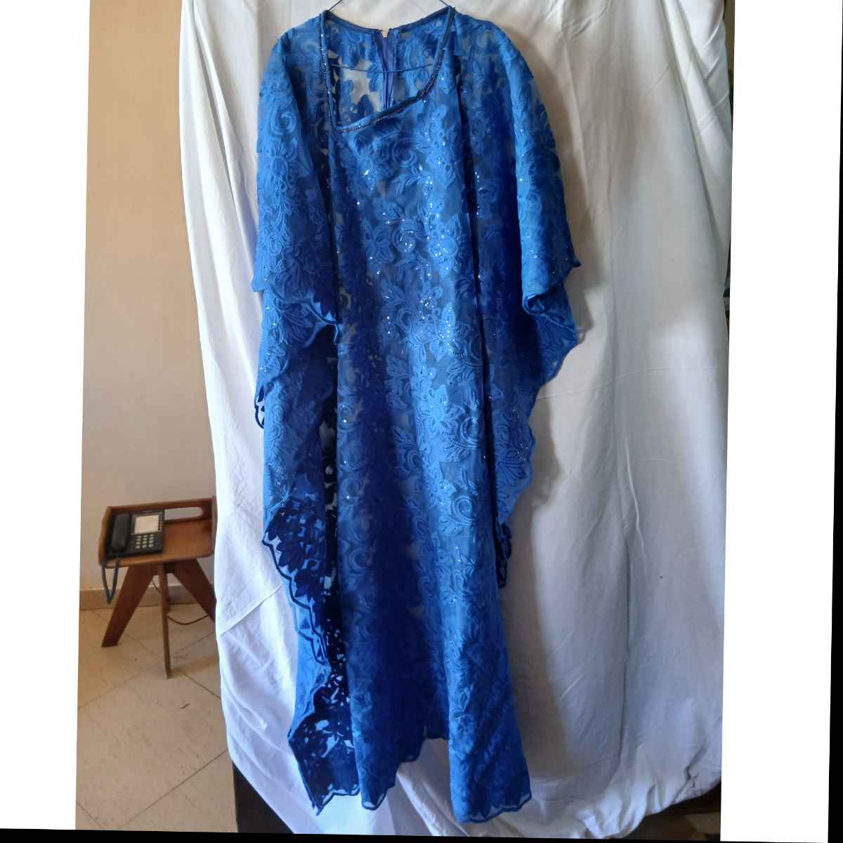 Robe boubou longue au dentelle bleu