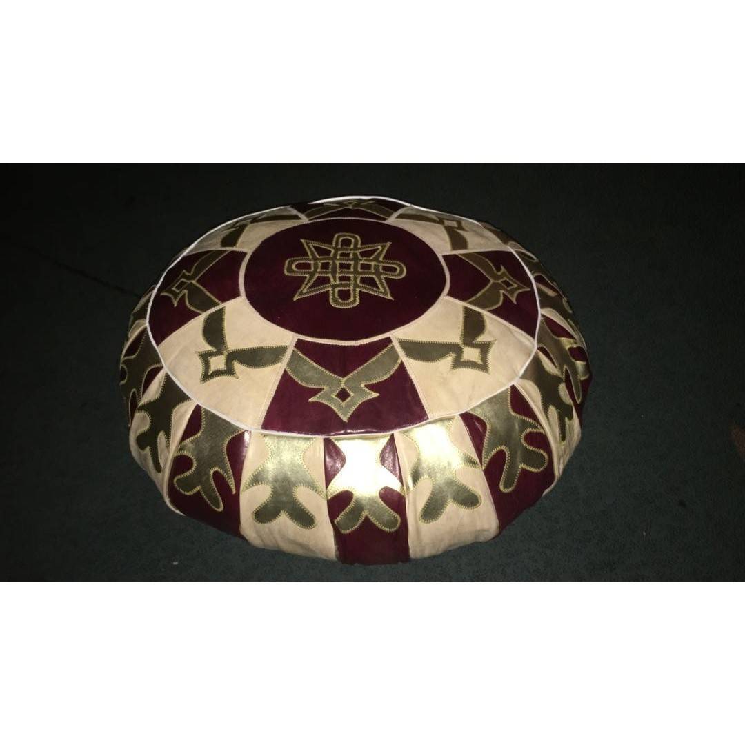POUF NANA KHADIJA/Ensemble de 3 poufs marocains cuir faits main – Décoration orientale de luxe