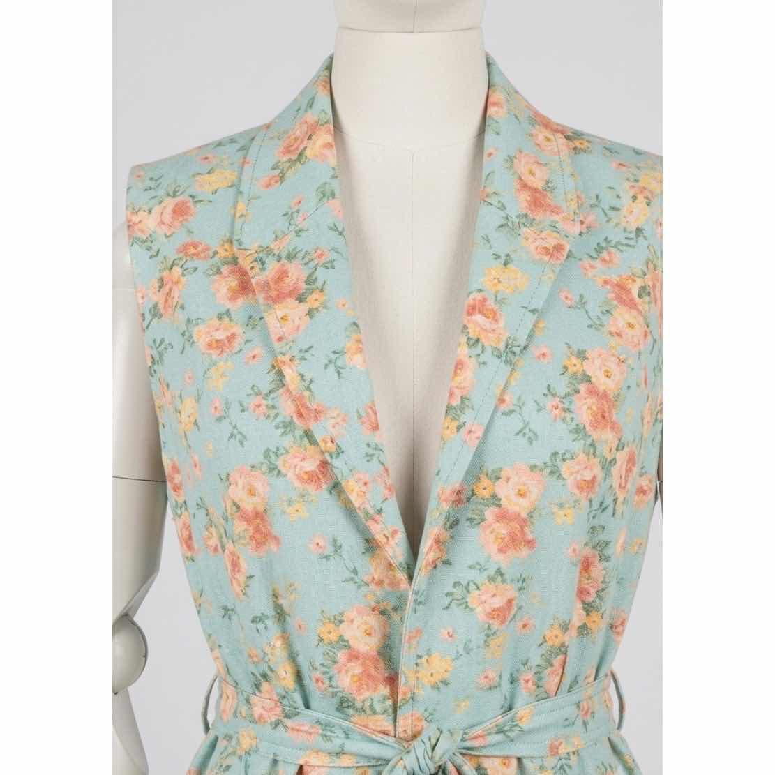 Robe blazer femme fleurie ceinturée verte
