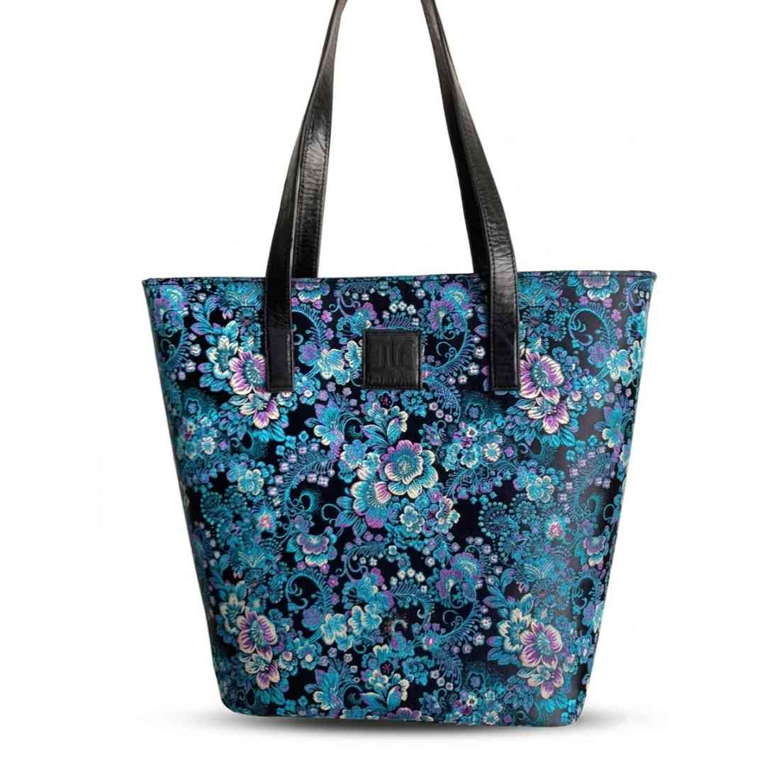Sac cabas cuir femme Jarrah brocard bleu noir, élégant et grande capacité