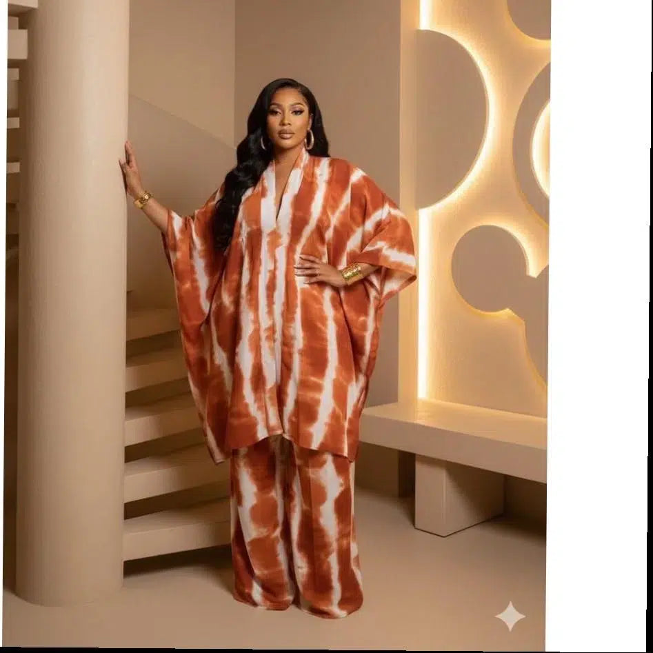 Ensemble pantalon femme bohème chic fluide motif tie and dye élégant