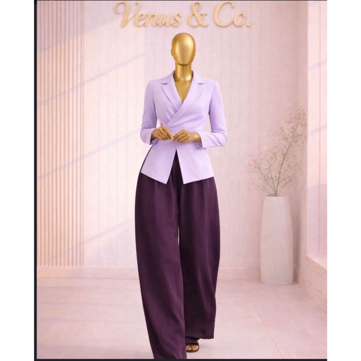 Tenue élégante femme : ensemble pantalon large et chemisier chic, toutes couleurs