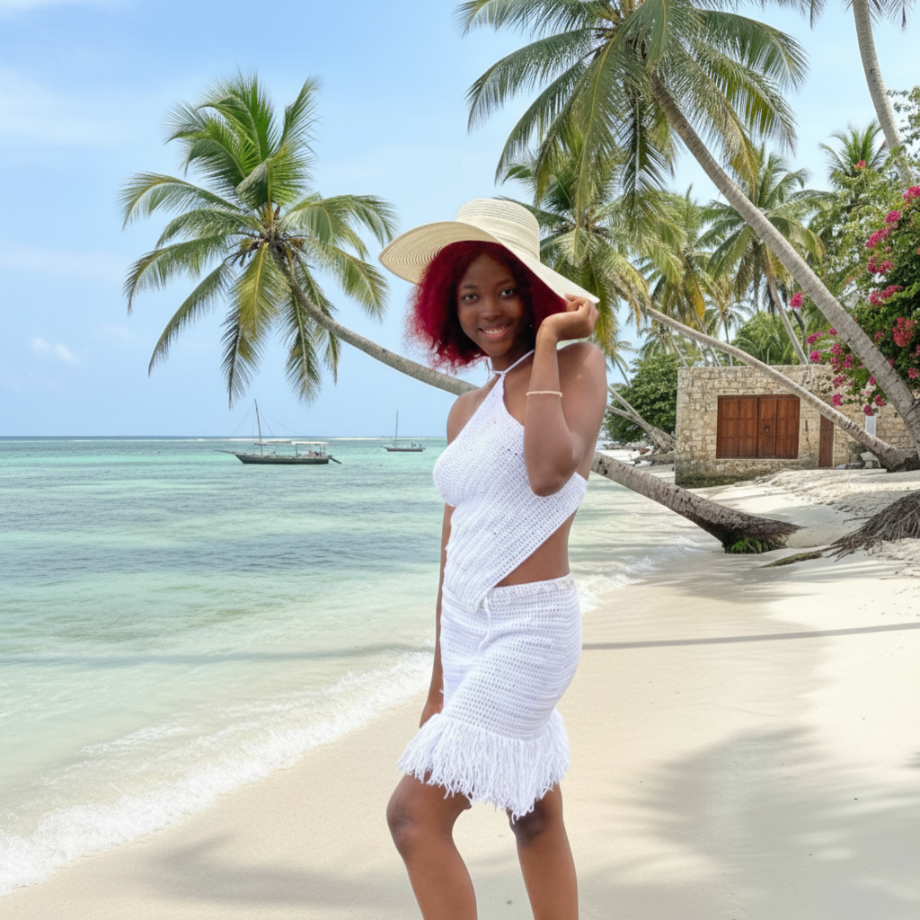 Ensemble de plage blanc en crochet top et jupe