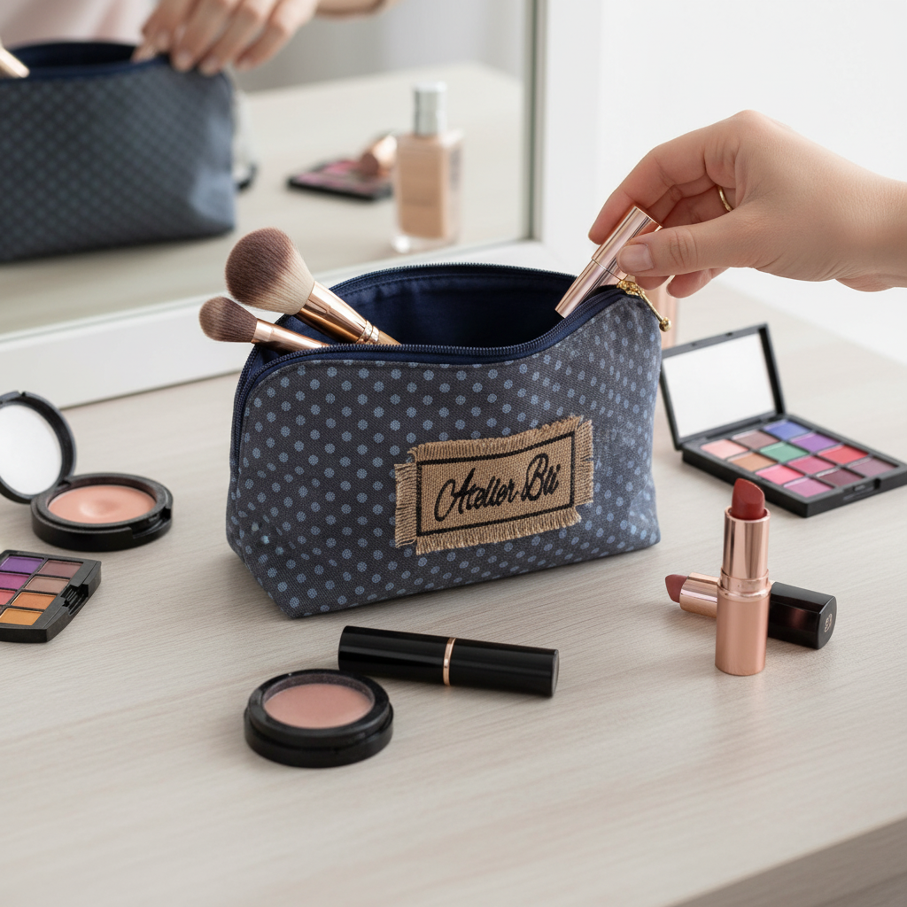 Trousse de Voyage Atelier Bii Denim Gris - Élégance Polyvalente