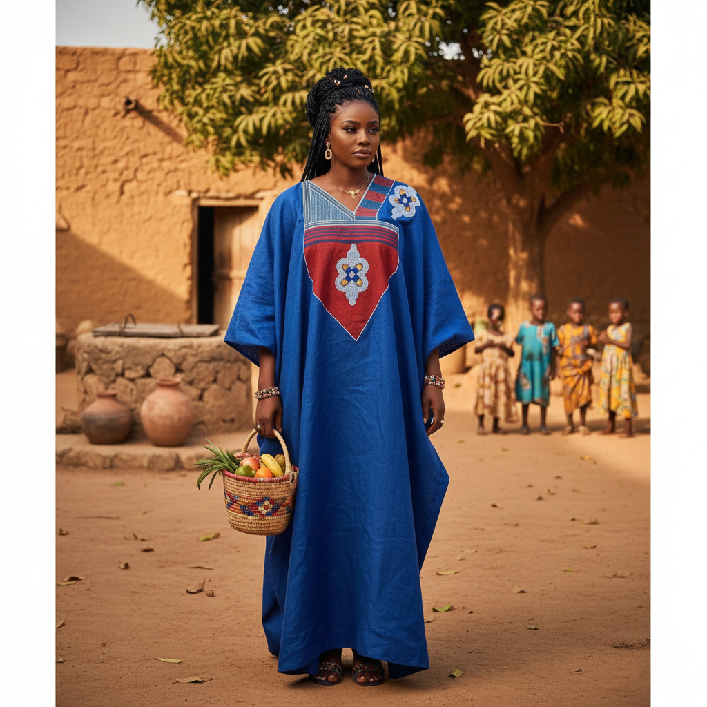 Robe Boubou Africaine en Lin Patchwork - Élégance et Tradition Sénégalaise