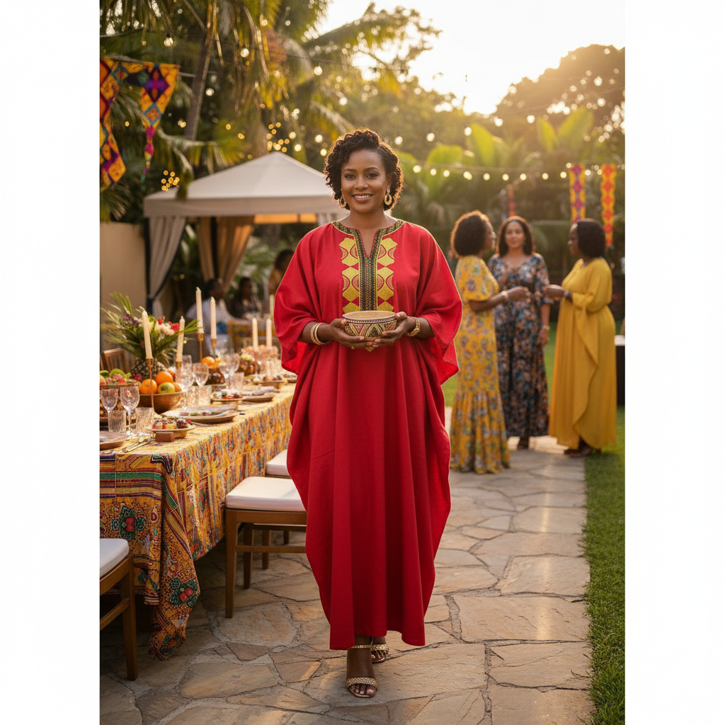 Boubou Rouge Artisanale Brodé en Pagne - Élégance Africaine