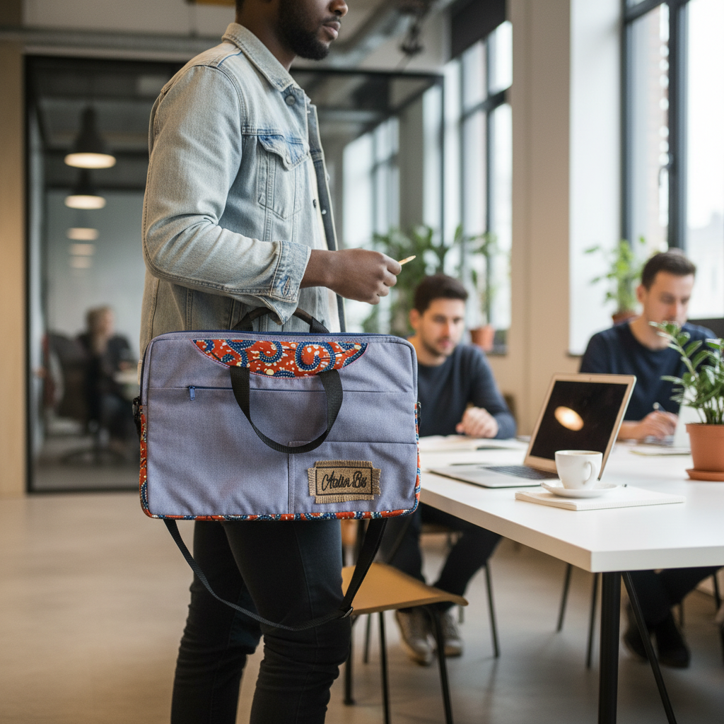 Sac Ngaparou en Denim et Wax - Élégance Artistique Spacieuse