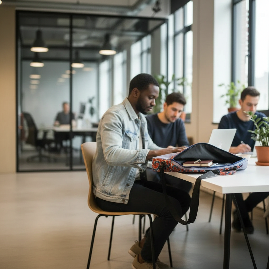 Sac Ngaparou en Denim et Wax - Élégance Artistique Spacieuse