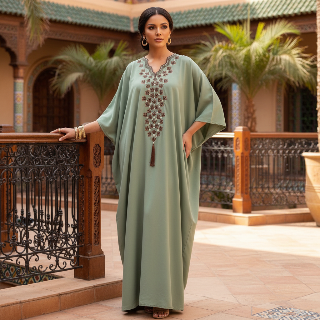 Robe Boubou Coton Artisanal Vert Sauge - Style Éthnique Été