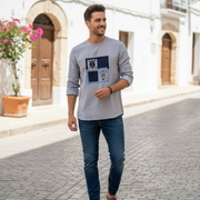 Chemise Grise Lin et Coton Patchwork - Élégance Ethnique Chic