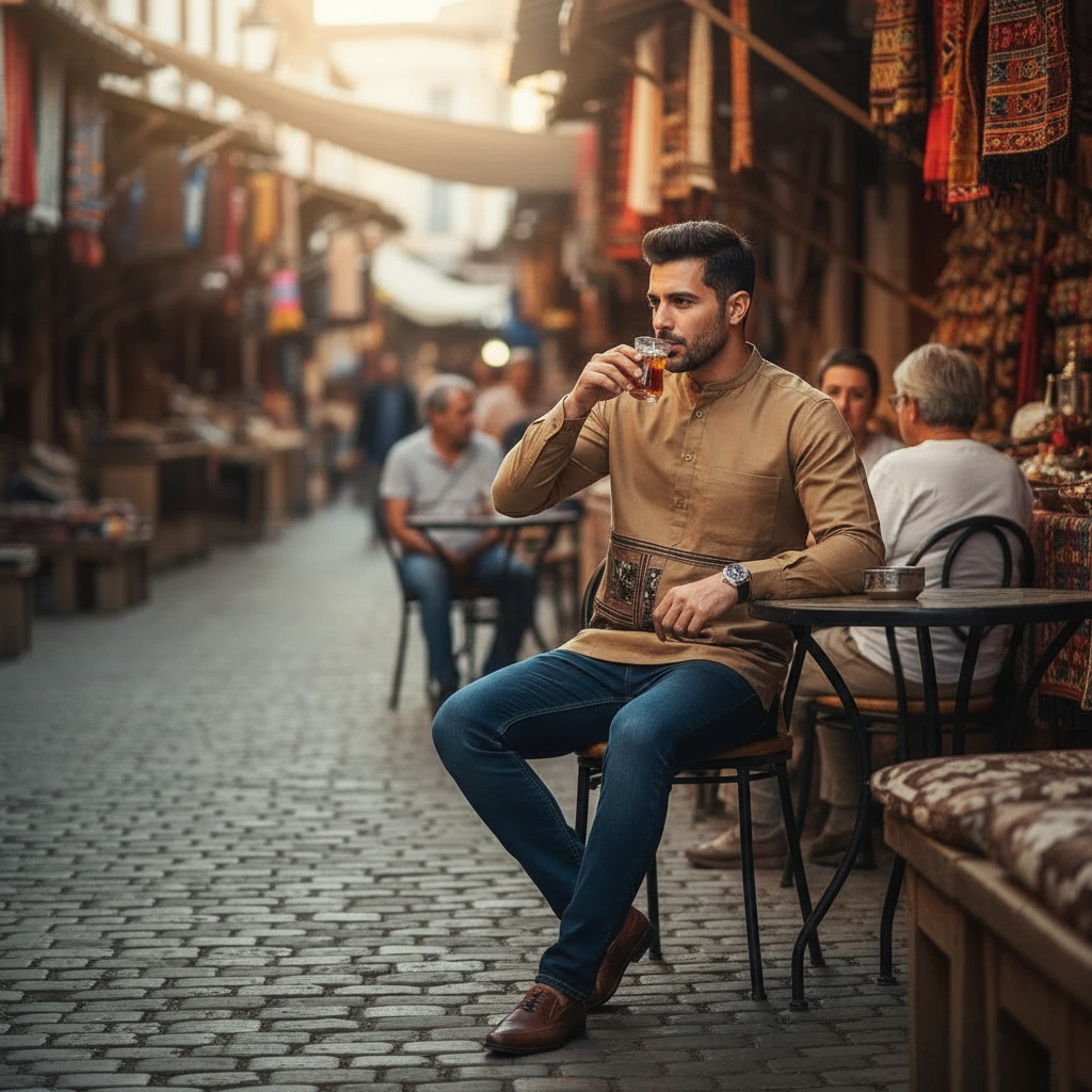 Chemise Homme Brodée Coton Marron - Style Unique et Confort Intemporel
