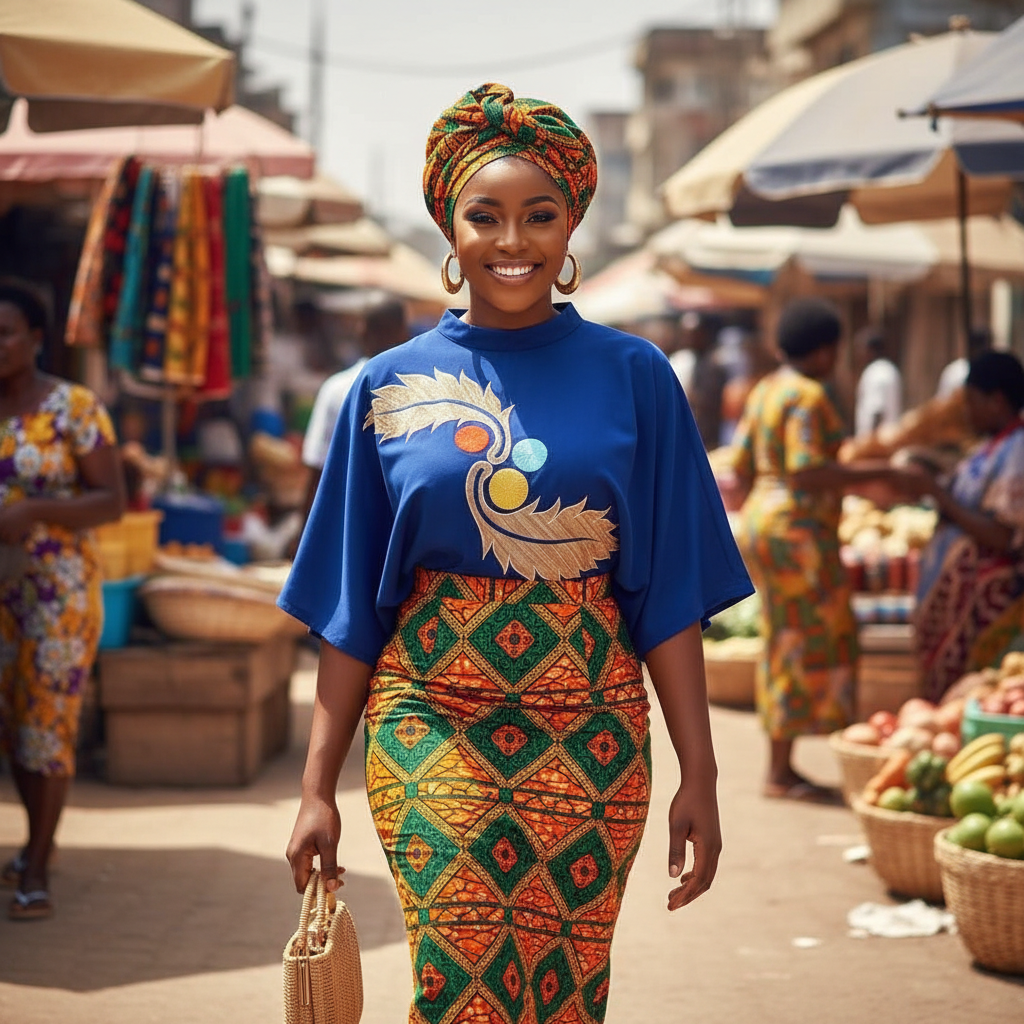 Blouse Élégante en Pagne Africain Bleu - Sophistication Ethnique