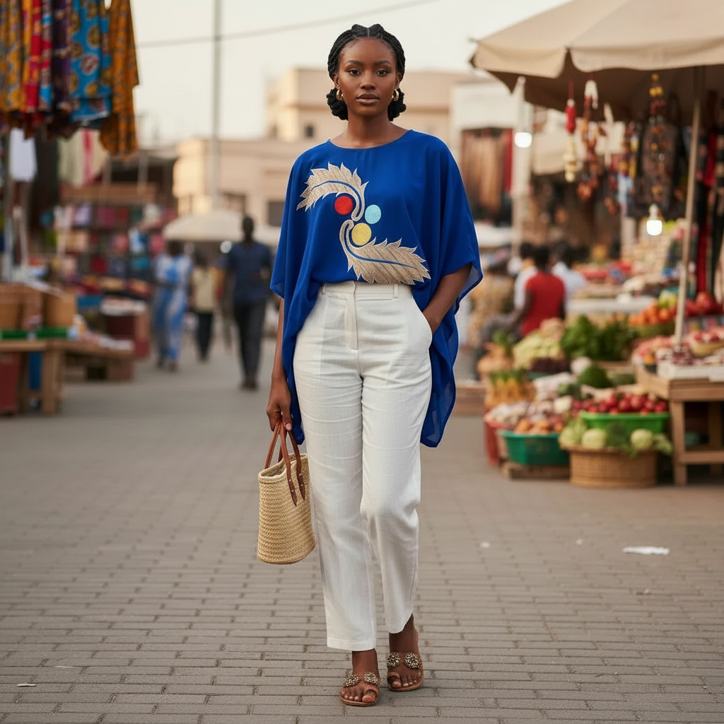 Blouse Élégante en Pagne Africain Bleu - Sophistication Ethnique