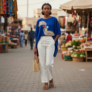 Blouse Élégante en Pagne Africain Bleu - Sophistication Ethnique