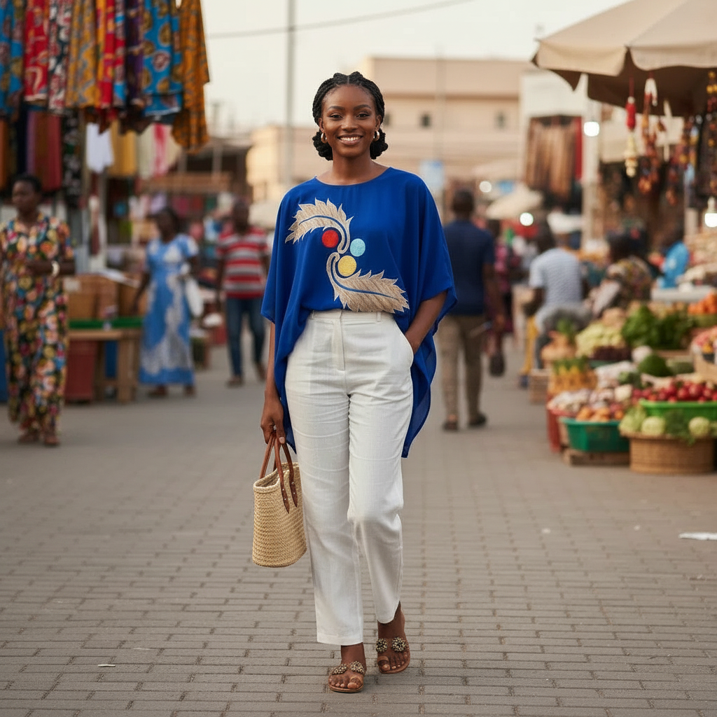 Blouse Élégante en Pagne Africain Bleu - Sophistication Ethnique