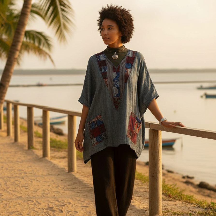 Haut Bohème Chic Indigo Lin Coton - Confort et Élégance