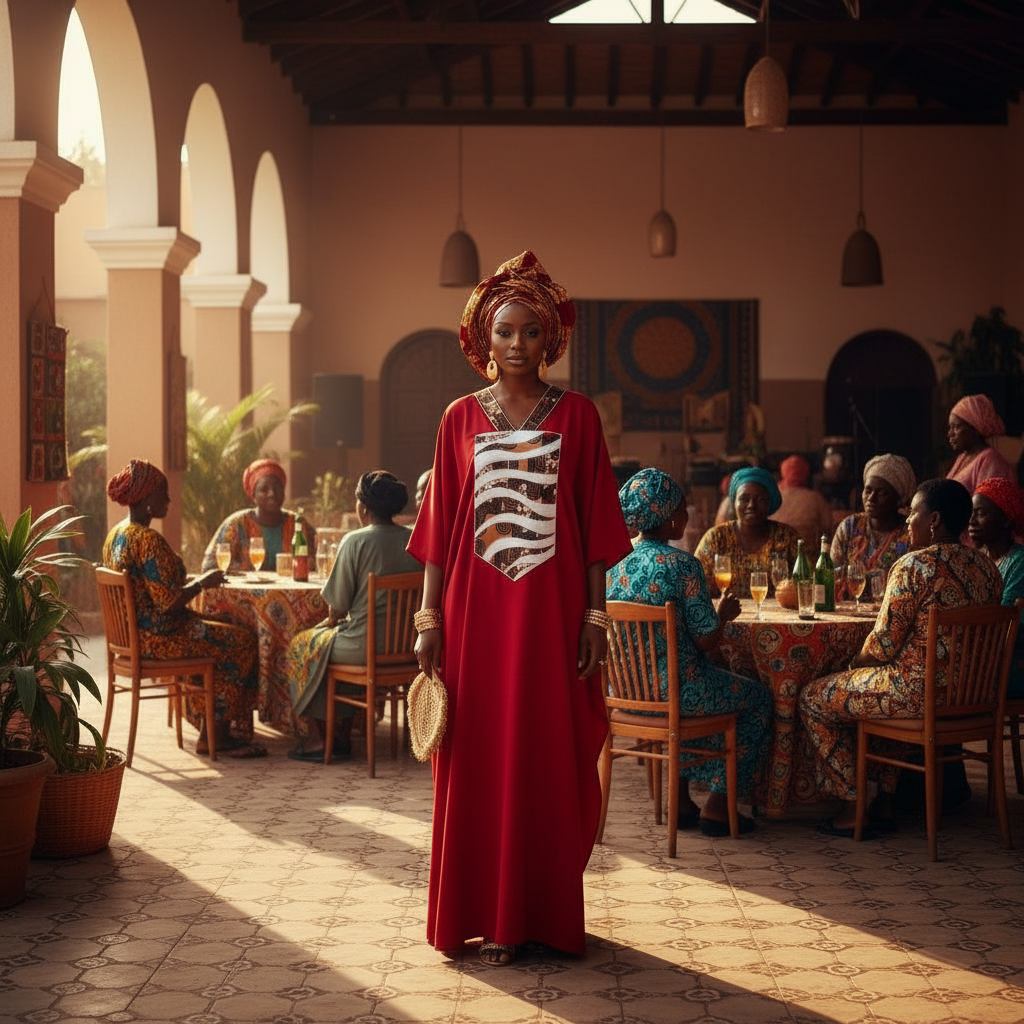 Robe Longue Wax Rouge - Élégance Culturelle et Confort Moderne