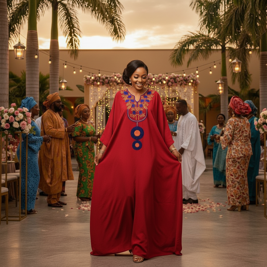 Robe Boubou Rouge Brodé Coton - Éclat Africain Authentique