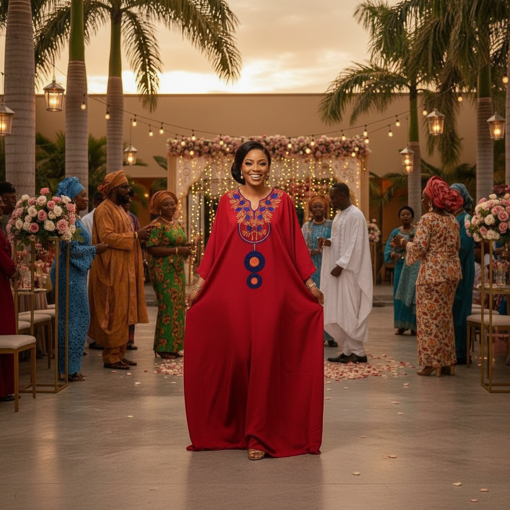 Robe Boubou Rouge Brodé Coton - Éclat Africain Authentique