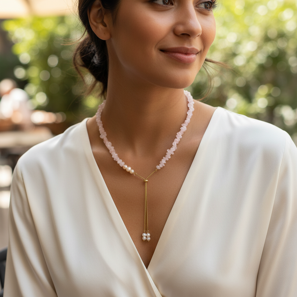 Collier Artisanal Quartz Rose et Perles