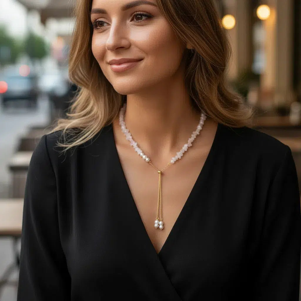 Collier Artisanal Quartz Rose et Perles