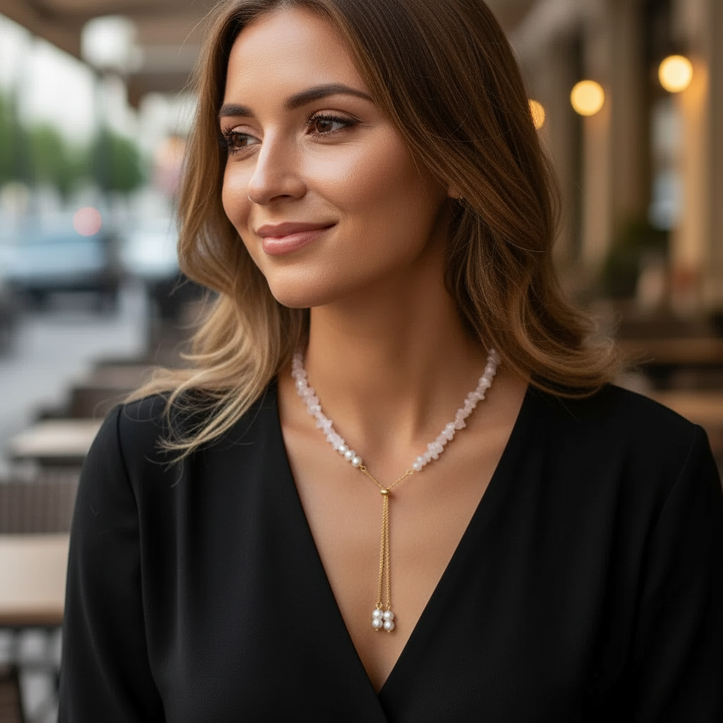 Collier Artisanal Quartz Rose et Perles