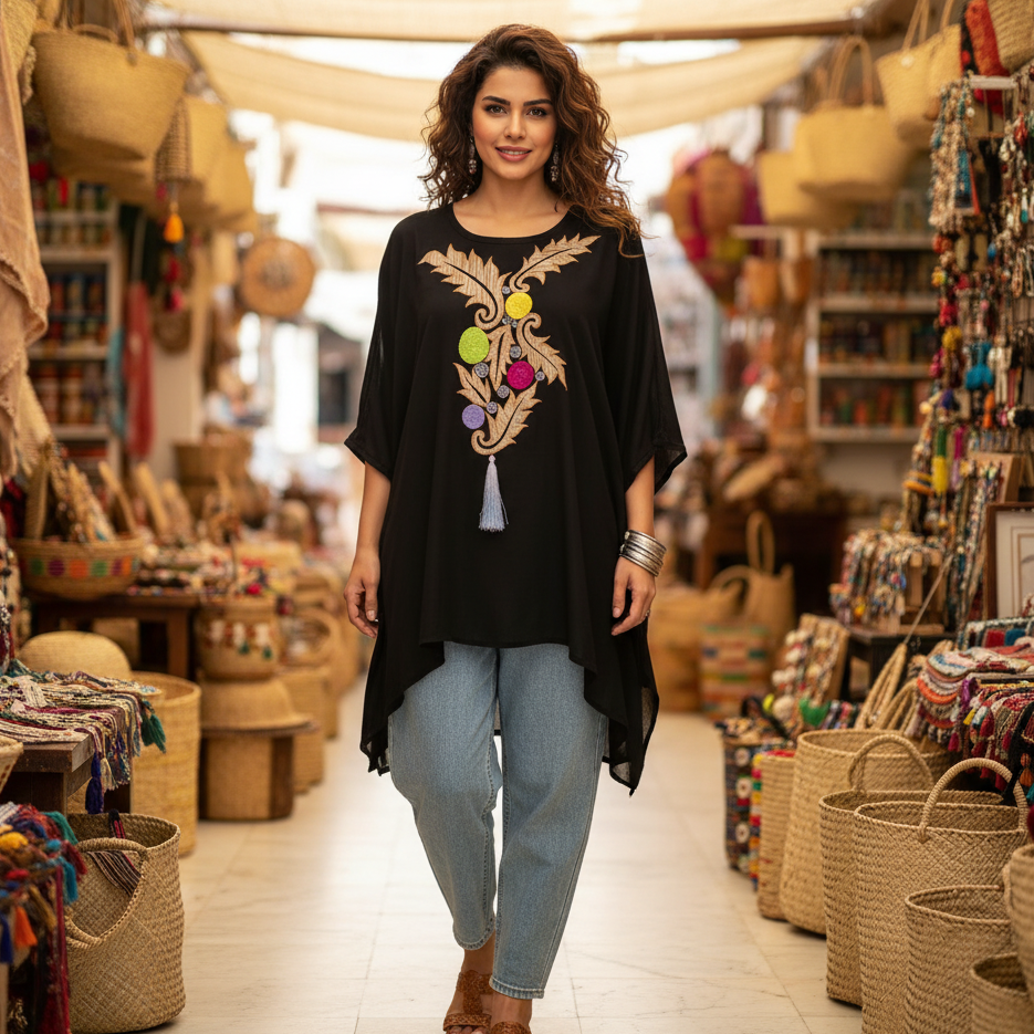 Patch Brodé Chic Floral Noir - Artisanat Bohème Élégant