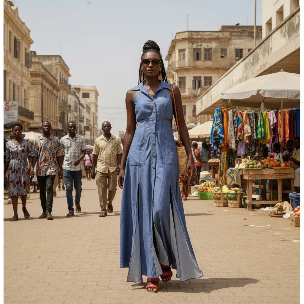Robe Maxi en Jean Indigo - Élégance et Confort
