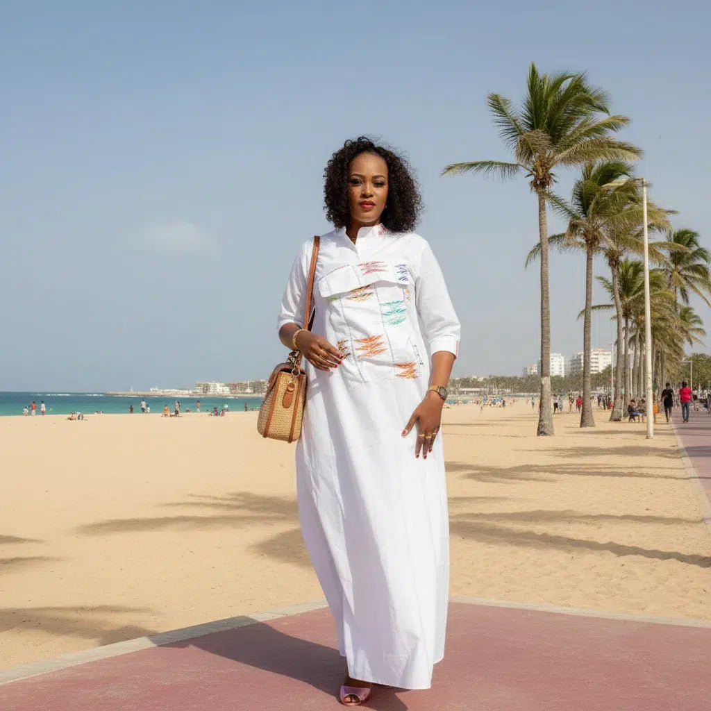 Robe Maxi Éclat Brodée Blanche - Élégance et Confort