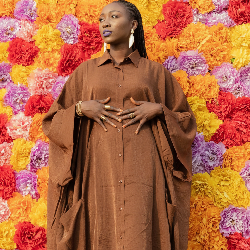 Robe Chemise Longue Chocolat Luxe Flow Élegance Contemporaine