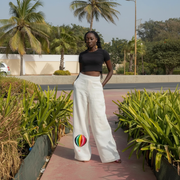 Pantalon en Lin Blanc avec Broderie Mongolfière - Élégance et Confort