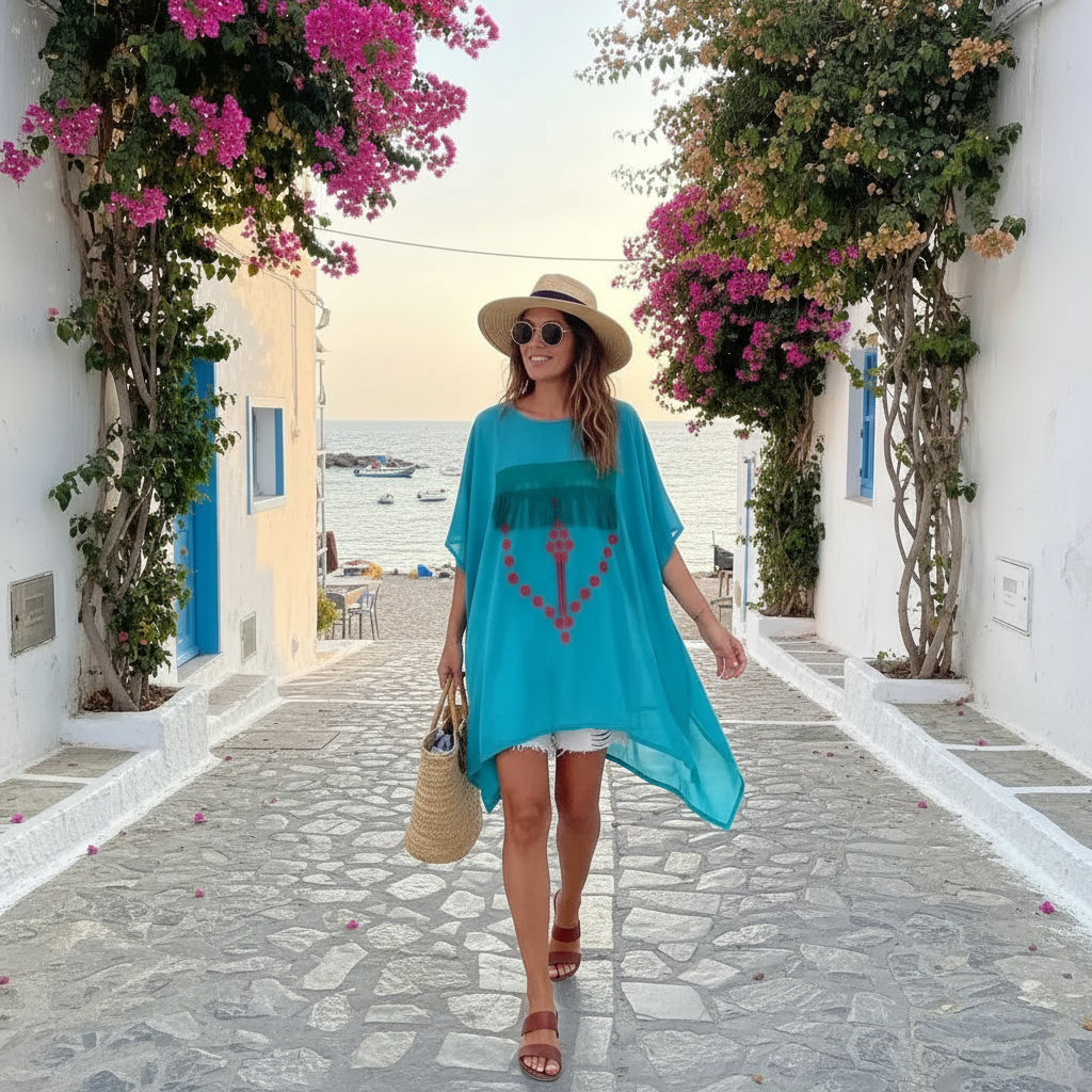 Tunique Bohème Chic Turquoise - Élégance Artisanale