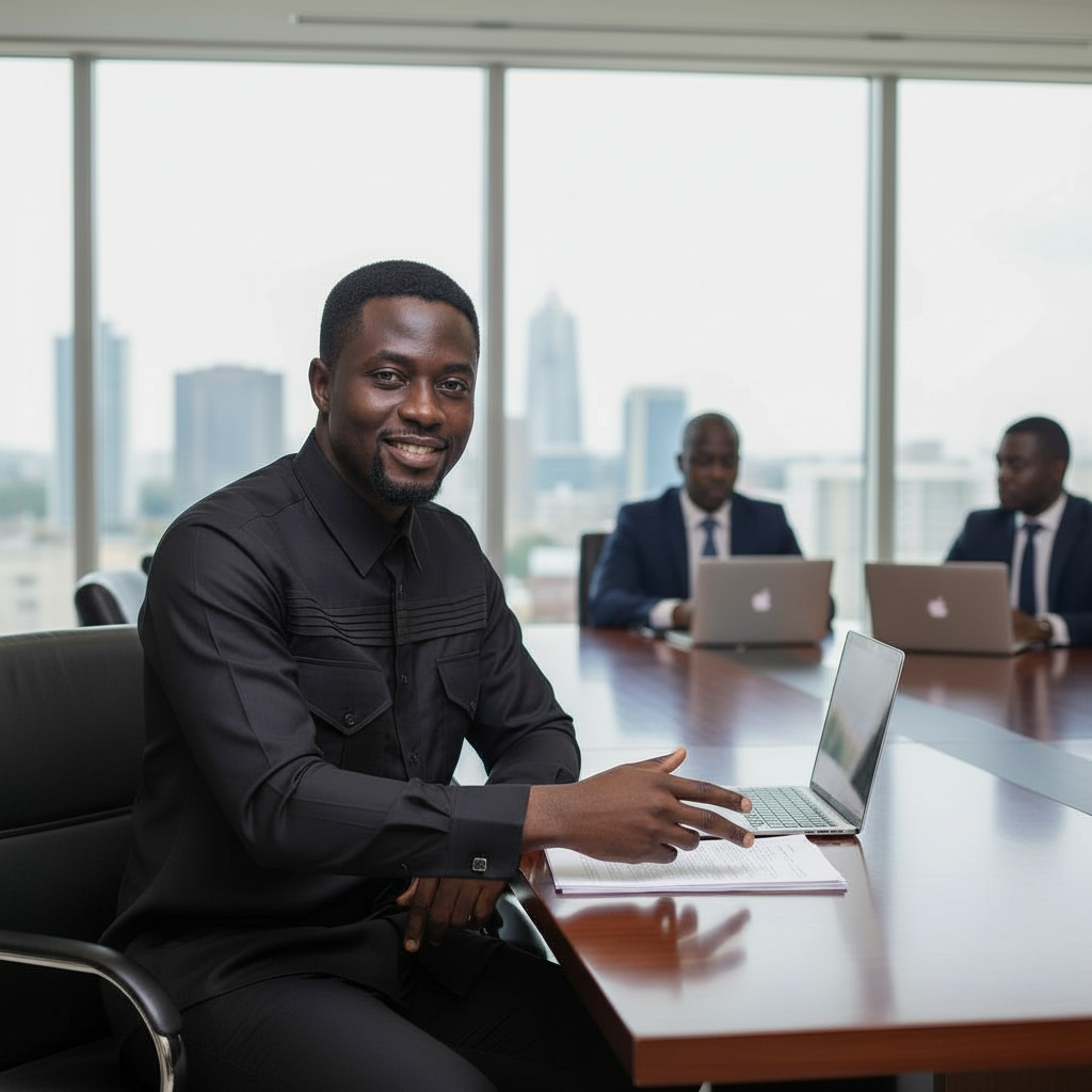 Costume Africain Homme Business Noir Coton-Polyester - Élégance Moderne