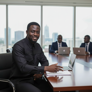 Costume Africain Homme Business Noir Coton-Polyester - Élégance Moderne