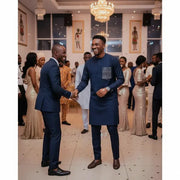 Costume Africain Bleu Marine Coton - Élégance Traditionnelle Moderne