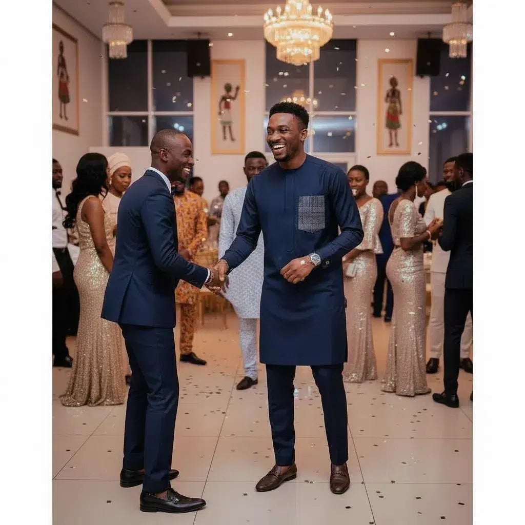 Costume Africain Bleu Marine Coton - Élégance Traditionnelle Moderne