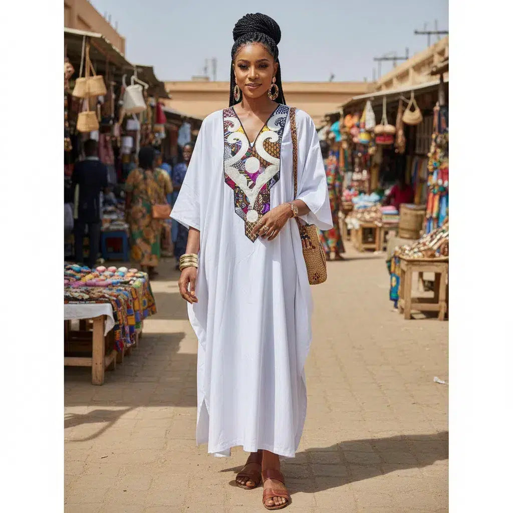 Boubou africain femme chic 3/4, patchwork waw & faso danfani élégant