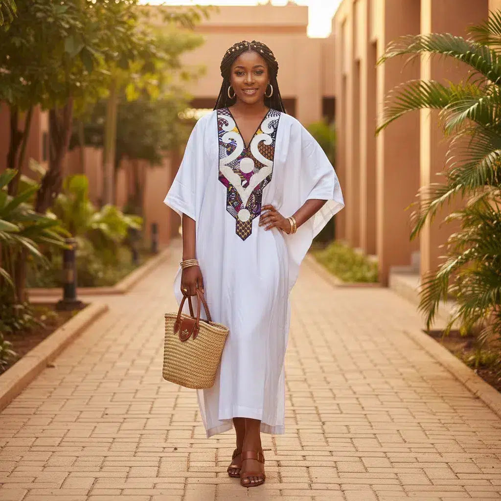 Boubou africain femme chic 3/4, patchwork waw & faso danfani élégant