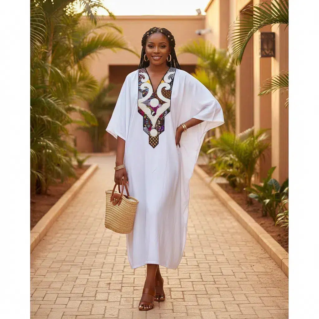 Boubou africain femme chic 3/4, patchwork waw & faso danfani élégant