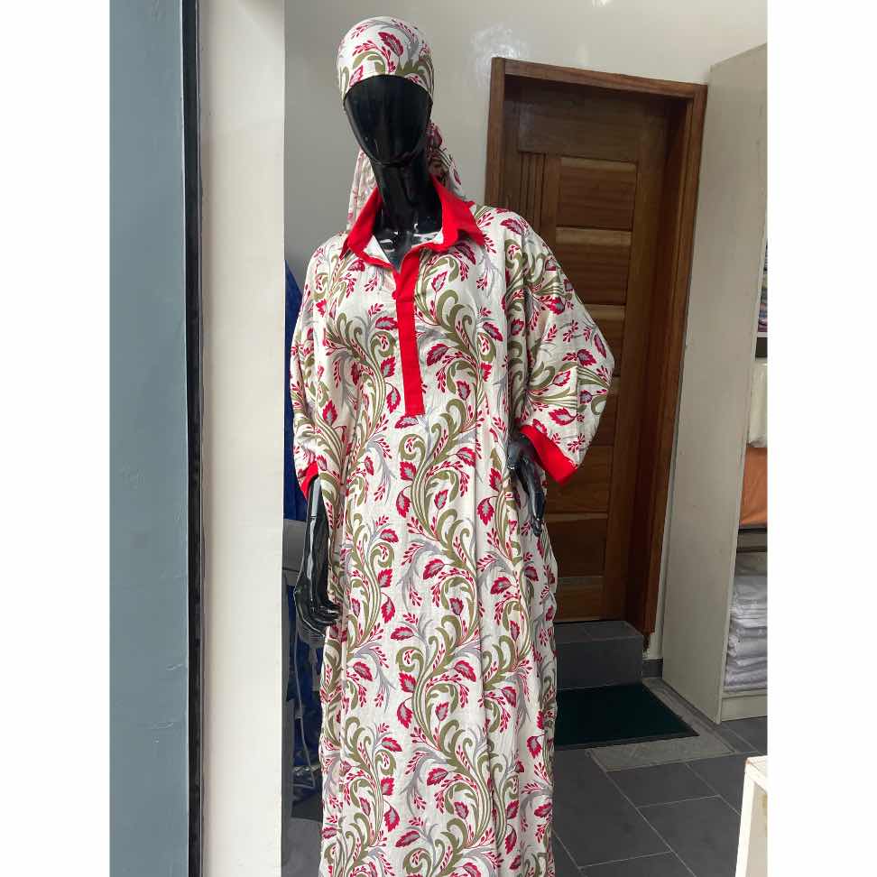 Tunique femme élégante coton motif floral rouge et blanc cassé XL XXL