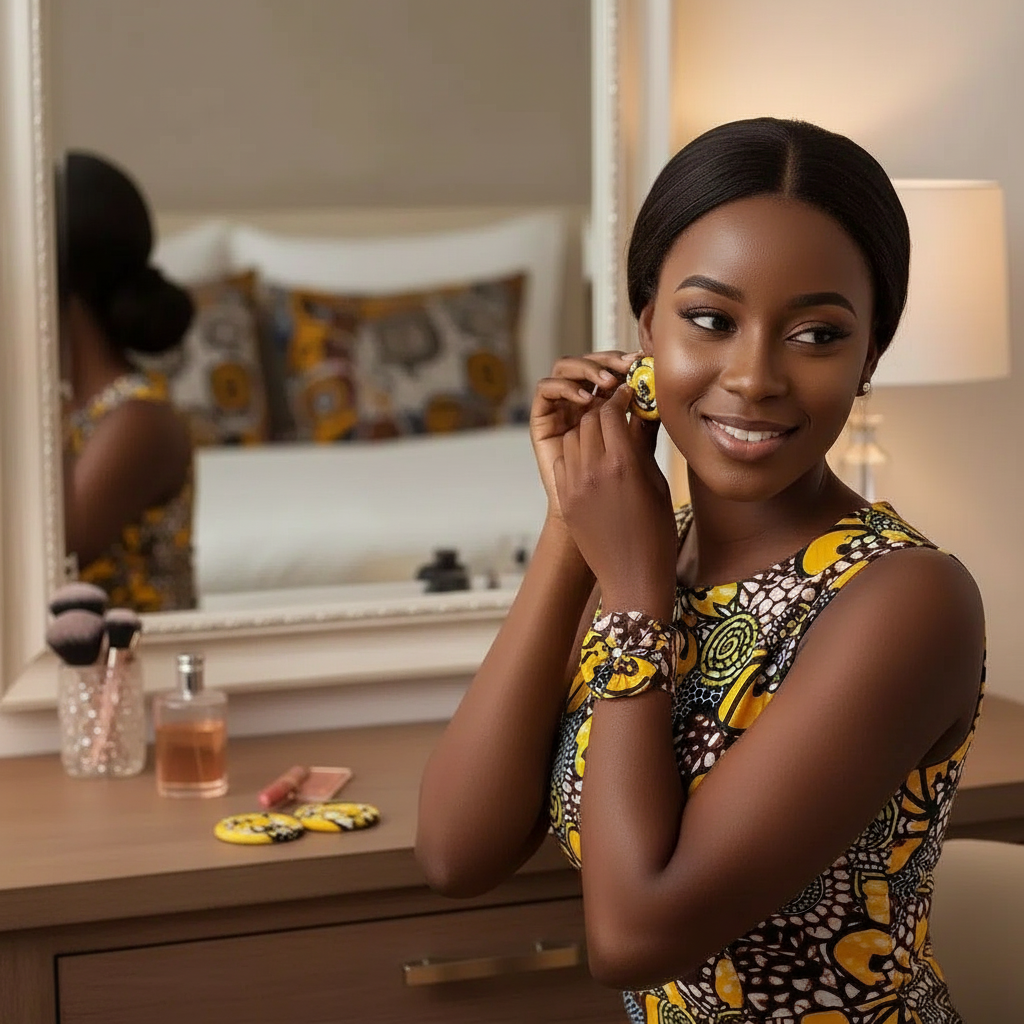 Ensemble bijoux wax bracelet manchette africain &amp; boucles d’oreilles