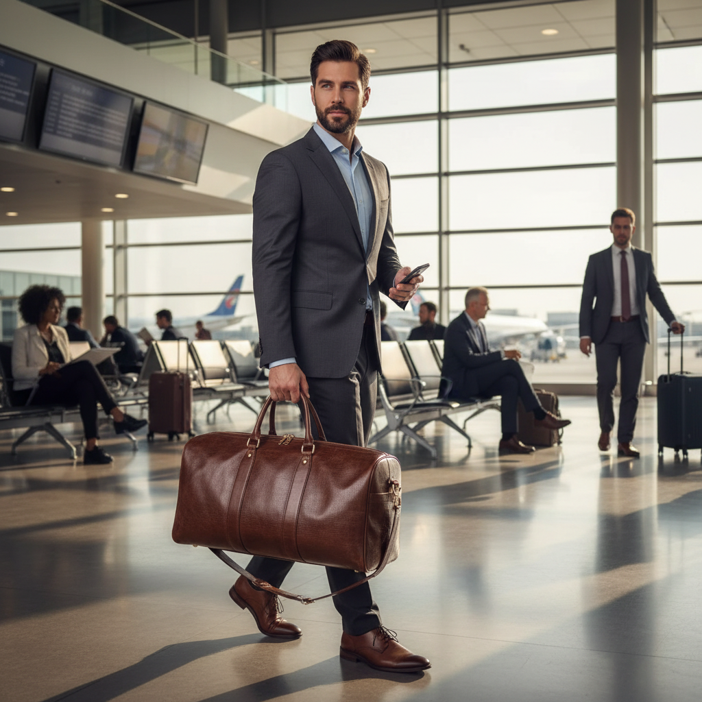 Sac de Voyage en Cuir Véritable Marron - Élégance et Grande Capacité